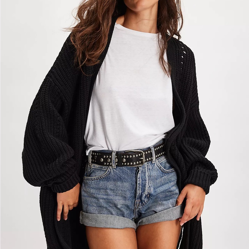 Free People Oversized Black Knit Cardigan